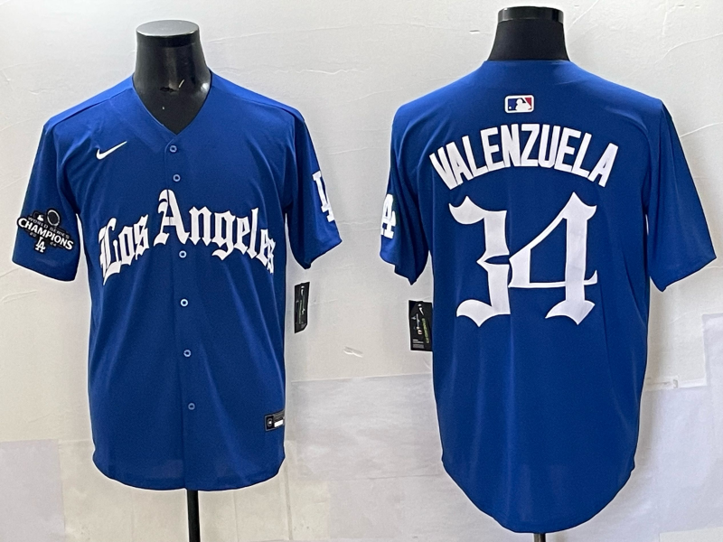 Men Los Angeles Dodgers #34 Valenzuela Blue 2025 Nike MLB Jersey style 002